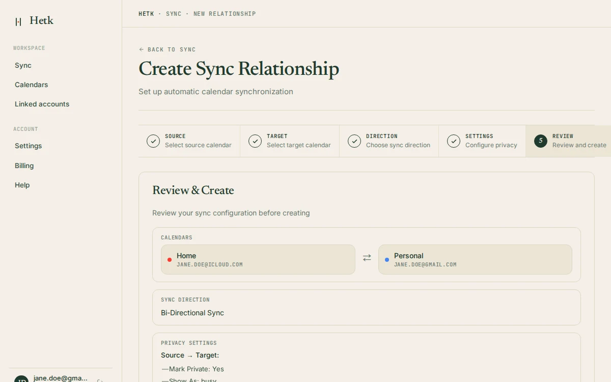 Hetk sync setup — iCloud to Google Calendar